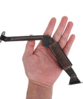 Hand holding 2Pcs Spring Lid Support Hinges for Wooden Chest Box with Fold Down and Swing Down Function, heavy-duty metal hardware.
