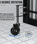 Four Inch Spring Loaded Caster Wheel Set For Gates And Fences, Heavy Duty Rubber Wheel With 360 Degree Rotation installed on metal gate.