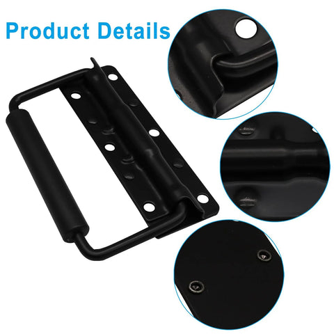Close-up of 3 Pack Spring Loaded Chest Handles 4.9 Inch Heavy Duty Surface Mount Stainless Steel With Rubber Grip, black finish details.