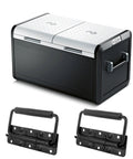 Black toolbox and two spring loaded handle set 4.9 inch heavy duty surface mount chest handles with rubber grip for cabinets.