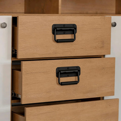 Wooden drawers with spring loaded chest handle set of 2 with rubber grip, heavy duty stainless steel folding handles installed.