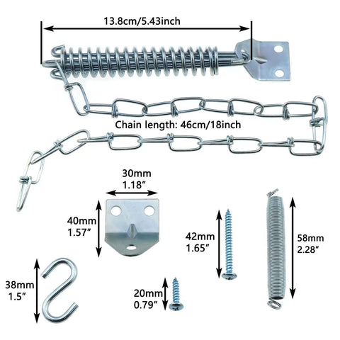 Spring Loaded Screen Door Chain Set Windproof And Heavy Duty Storm Door Hardware for Wooden Aluminum Composite Doors 1 Pack components