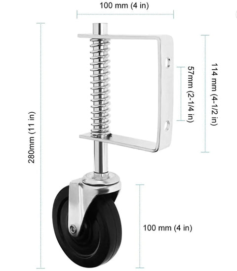 Gate Caster Wheel For 4 Inch And 5 Inch Heavy Duty Spring Loaded Gate Caster With Adjustable Bracket Universal Mount Plate