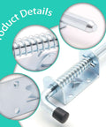 Image of a 2 Pack 5 Inch Spring Loaded Gate Latch Pin Heavy Duty Barrel Bolt Spring Latch For Cabinets, Sheds, and Trailers Chrome Finish.