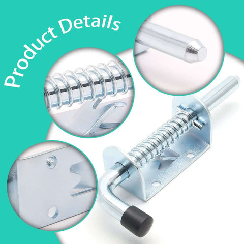 Image of a 2 Pack 5 Inch Spring Loaded Gate Latch Pin Heavy Duty Barrel Bolt Spring Latch For Cabinets, Sheds, and Trailers Chrome Finish.