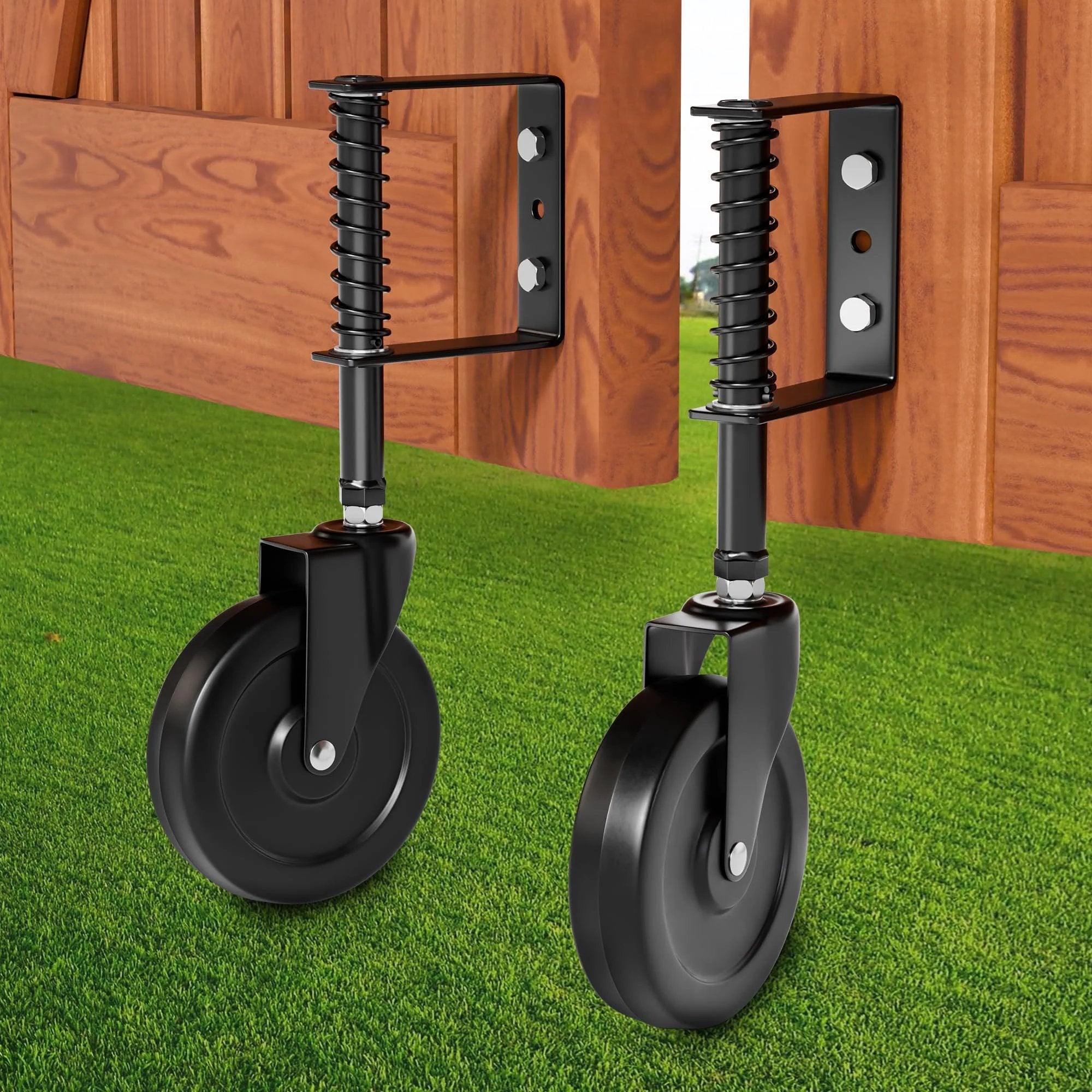 Spring Loaded Gate Wheel 200 lb Capacity - 2 Pack Black