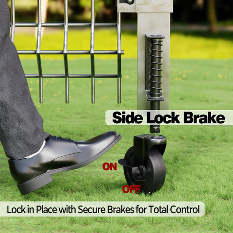 Spring Loaded Gate Wheel 200 Lb Capacity For Wooden Fence Gates Side Break Caster Wheel Durable PP Material shown with brake engaged.