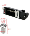Spring Loaded Sliding Door Lock Black Heavy Duty Foot Operated Kick Lock Zinc Alloy For Sliding Glass Doors And Patio Doors Secure Latch With Spring Return Corrosion Resistant And Durable Ideal For Folding Accordion Closet And Window Doors showing dimensions.
