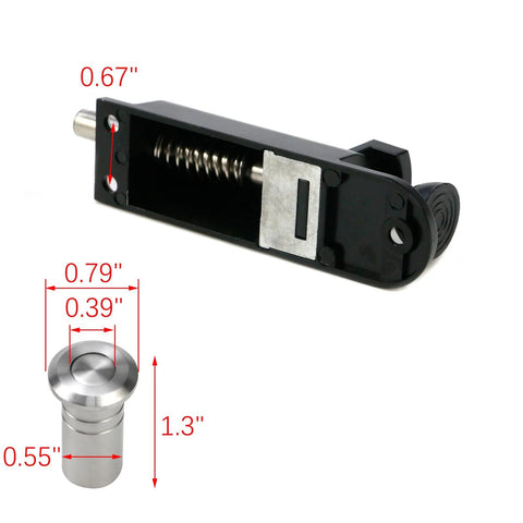 Spring Loaded Sliding Door Lock Black Heavy Duty Foot Operated Kick Lock Zinc Alloy For Sliding Glass Doors And Patio Doors Secure Latch With Spring Return Corrosion Resistant And Durable Ideal For Folding Accordion Closet And Window Doors showing dimensions.