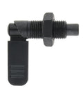 Side view of Spring Loaded Latch Pin With Lock Nut Indexing Plunger M16x10mm for quick release, carbon steel body, zinc finish.