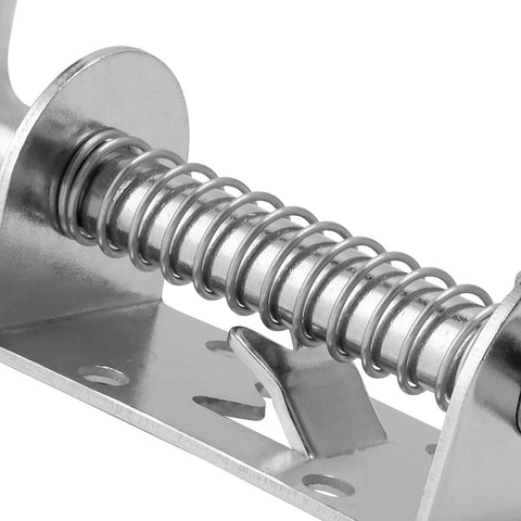 Close-up of 12 Pack 5 Inch Silver Spring Loaded Latch Pins For Doors And Cabinets 304 Stainless Steel with pre-drilled holes