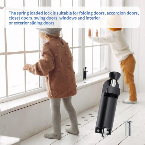 Spring Loaded Sliding Door Lock Black Heavy Duty Foot Operated Kick Lock Zinc Alloy for Sliding Glass Doors and Patio Doors