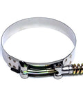 Spring Loaded Stainless Steel T Bolt Clamp SAE 56 For Two And Three Eighths Inch ID Hose Polished One Piece Fits 2.64 Inch To 2.95 Inch Diameter