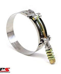 Front view of Six Spring Loaded Stainless Steel T Bolt Clamps SAE 108 For 4 Inch ID Hoses Effective Diameter 4.25 To 4.50 Inches