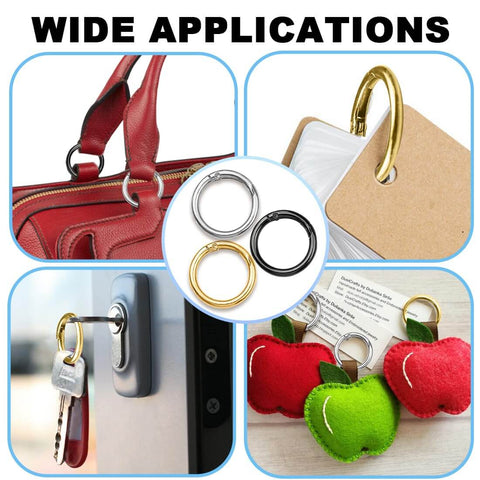 24 Pack Spring O Rings With Trigger Snap Buckles Keychain Rings For Bags And Purses, 1 Inch Alloy, in use with keys and luggage.