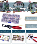 108 Piece Spring Pipe Clamp Set With Clamp Tools, Nine Sizes From 6mm To 18mm, Durable Stainless Steel Construction