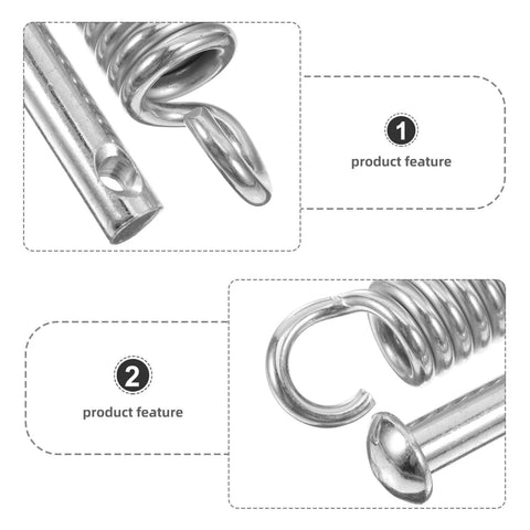 Close-up of Durable 360 degree rotating spring steel hooks with anti corrosion coating, showing hook ends and coil details.