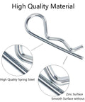 Close-up of a zinc-plated steel R clip from the 48 Piece Cotter Pin Set Kit With Five Sizes R Clips Retaining Pins For Automotive Machinery.
