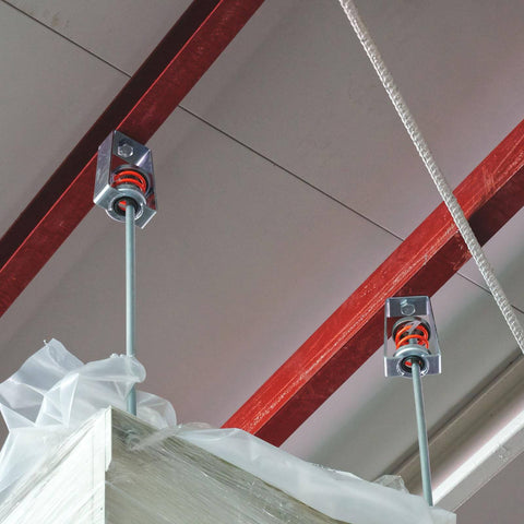 Two-pack vibration isolators deliver effective noise and vibration reduction for HVAC air handling units, installed on ceiling structure.