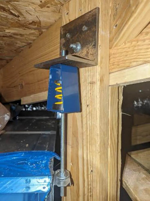 Hanger Mount Vibration Isolator Spring Type for Heavy Duty Vibration Dampening with 300 To 400 Pound Capacity, installed view