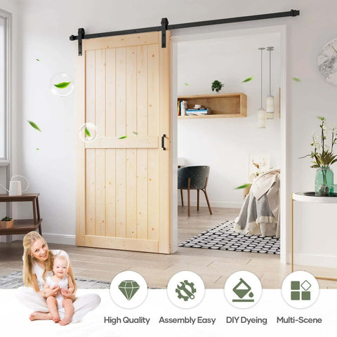 40x84 Inch Sliding Barn Wood Door Slab With 7Ft Hardware Kit In Spruce Solid Wood for interior doorway with clear wood grain
