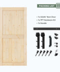 40x84 Inch Sliding Barn Wood Door Slab With 7Ft Hardware Kit In Spruce Solid Wood shown with included hardware pieces.