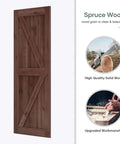 36x80 Inch Sliding Barn Wood Door Slab With 6.6ft Hardware Kit And Handle In Coffee Finish, K Shape Design, solid spruce material