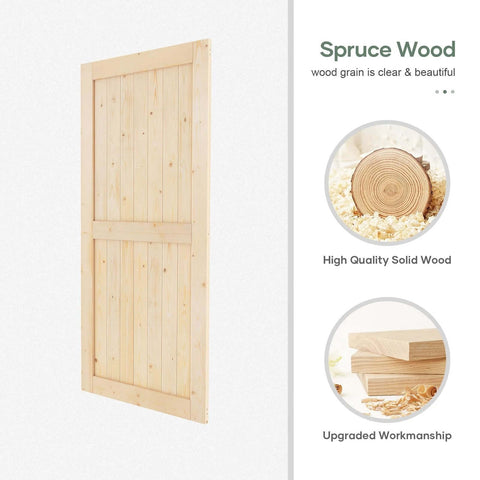 40x84 Inch Sliding Barn Wood Door Slab With 7Ft Hardware Kit In Spruce Solid Wood For Durable Construction, Clear Wood Grain