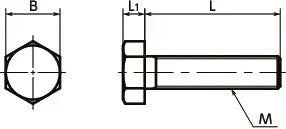 SPVC-M5-30-H-IV NBK Plastic Screw - Hex Head Screws - H-PVC Japan Made technical drawing showing dimensions B, L, L1, and M.