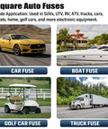 Square auto fuses used in cars, boats, golf carts, and trucks; six pack 40A square for SUVs cars trucks boats beefed up low profile.
