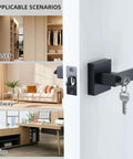 Entry Door Lock Set With Square Door Lever For Bedroom And Privacy, Heavy Duty Interior Exterior Door Knob, ANSI Grade 3, installed on door