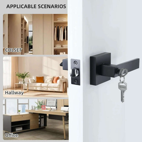 Entry Door Lock Set With Square Door Lever For Bedroom And Privacy, Heavy Duty Interior Exterior Door Knob, ANSI Grade 3, installed on door