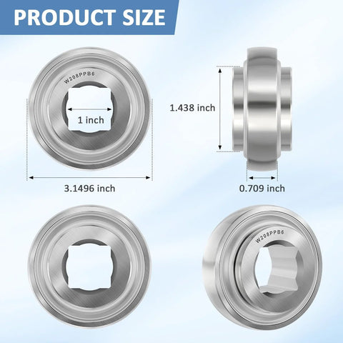 Heavy duty 1 inch square bore disc harrow bearing with triple lip seal and Chevron grease, dimensions: 1.03 inch bore, 3.1496 inch OD