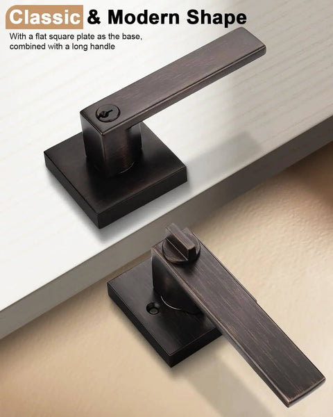 Two Pack Square Keyed Alike Entry Door Levers In Oil Rubbed Bronze, Heavy Duty Zinc Alloy Hardware For Exterior And Interior Doors