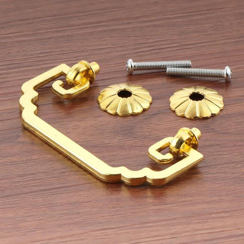 Two Piece Vintage Square Bail Cabinet Pull Hardware Set For Jewelry Box And Furniture Zinc Alloy With Antique Finish, shown with screws