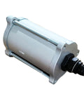 Side view of a Square Compressed Air Motor for Pneumatic Hydraulic Pumps, metallic casing with connected fittings, industrial use.