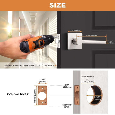 Installation process of Square Passage Door Handle Set For Interior Doors Heavy Duty Reversible Lever In Satin Nickel Finish