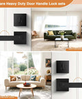 Square Entry Door Levers And Deadbolt Set, Heavy Duty, Flat Black, Keyed Alike, reversible for right and left-hand doors, installed in living rooms.