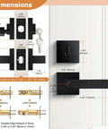 Dimensions and details of Square Entry Door Levers And Deadbolt Set, Heavy Duty, Flat Black, Keyed Alike, All 4 Locks Share Same Keys.