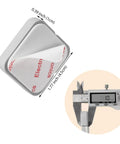 Six sturdy 1 cm thick square door stoppers with strong self adhesive pads, showing dimensions and peel-off adhesive backing.