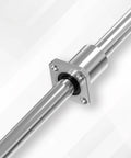 Double-Seal 20mm ID Linear Bearing with Square Flange mounted on a metallic shaft, showing smooth, low-friction motion system.