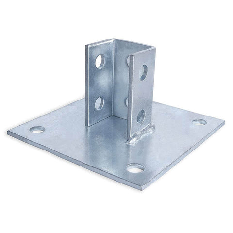 Two Pack Post Base Square Mount With Four Holes For One And Five Eighths Inch Single Strut Channel Galvanized Steel Heavy Duty Channel Support For Secure Installations