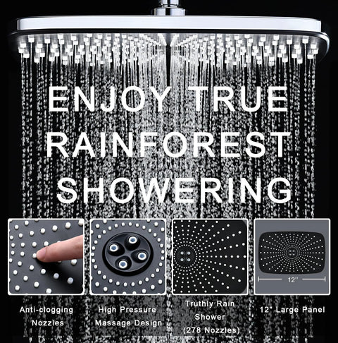 High Pressure Rain Shower Head With Magnetic Detachable Handheld Combo, Fixed Showerhead And 10 Sprays, showcased with water jets