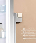 Six sturdy 1 cm thick square door stoppers with strong self adhesive pads installed on wall near cabinet