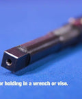 Adjustable Reamer In High Speed Steel 1-1/2 To 1-13/16 Inch Capacity, close-up of shank on blue background for machining use