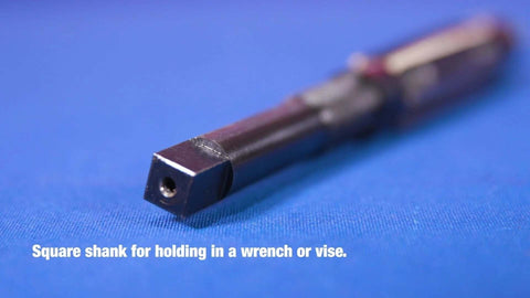 Adjustable Reamer In High Speed Steel 1-1/2 To 1-13/16 Inch Capacity, close-up of shank on blue background for machining use