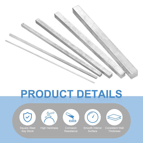 2 Pcs Square Steel Key Stock Three Sixteenths By Three Sixteenths By Twelve Inches Cold Drawn 45 Grade Steel Bars in silver tone