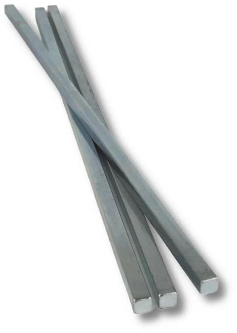 One Quarter Inch By One Quarter Inch By Twelve Inch Square Steel Key Stock Bar Zinc Coated Cold Drawn Steel Oversized Precision Key Stock Pack Of Three For Machinists And Fabricators In Industrial Projects Beefy Heavy Duty Grade image of three metal key stock bars