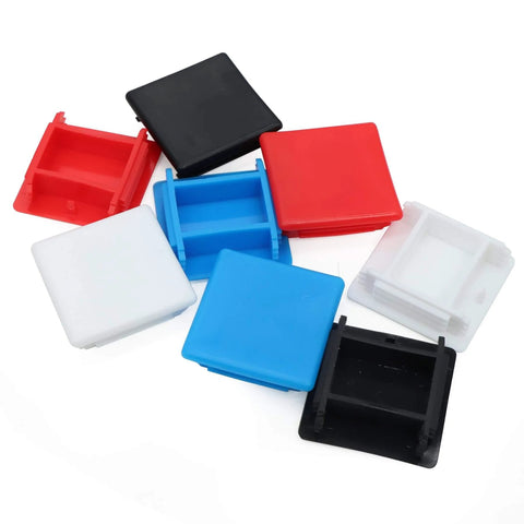 12 Pack 1-5/8 Inch Square Strut Channel End Caps For Protecting Ends Of Universal Channel Profiles Plastic Plug Caps Waterproof Wear-Resistant Easy Press-In Fit Black and multicolor caps.
