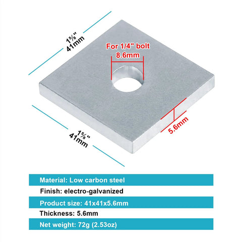 Twenty Pack Square Strut Washer Plates For One And Five Eighths Inch Strut Channel With Five Sixteenths Inch Bolt Hole For Use With Quarter Inch Bolts